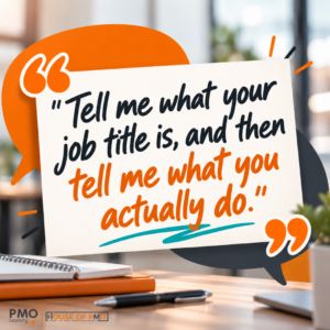PMO career development quote from Eileen Rodden highlighting why job responsibilities matter more than job titles when choosing PMO qualifications.